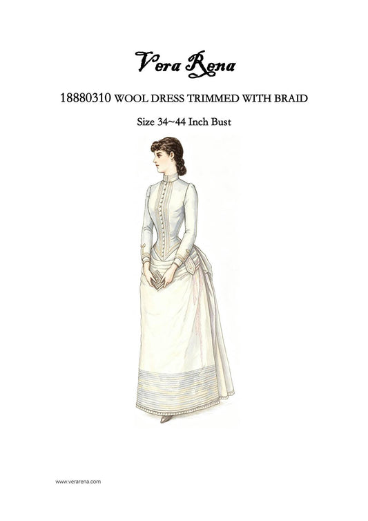 18880310 WOOL DRESS TRIMMED WITH BRAID vintage sewing pattern PDF