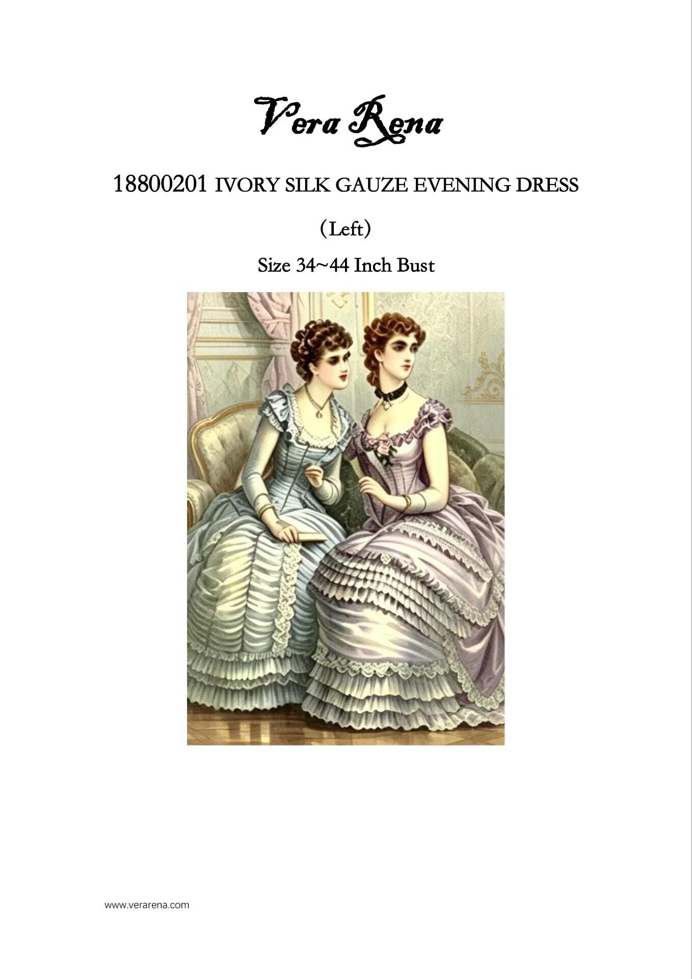 18800201 IVORY SILK GAUZE EVENING DRESS （Left）vintage sewing pattern PDF
