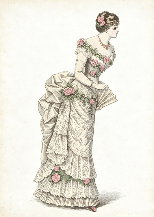 1883 Satin & Lace Evening Dress – Corsage Bodice PDF Pattern
