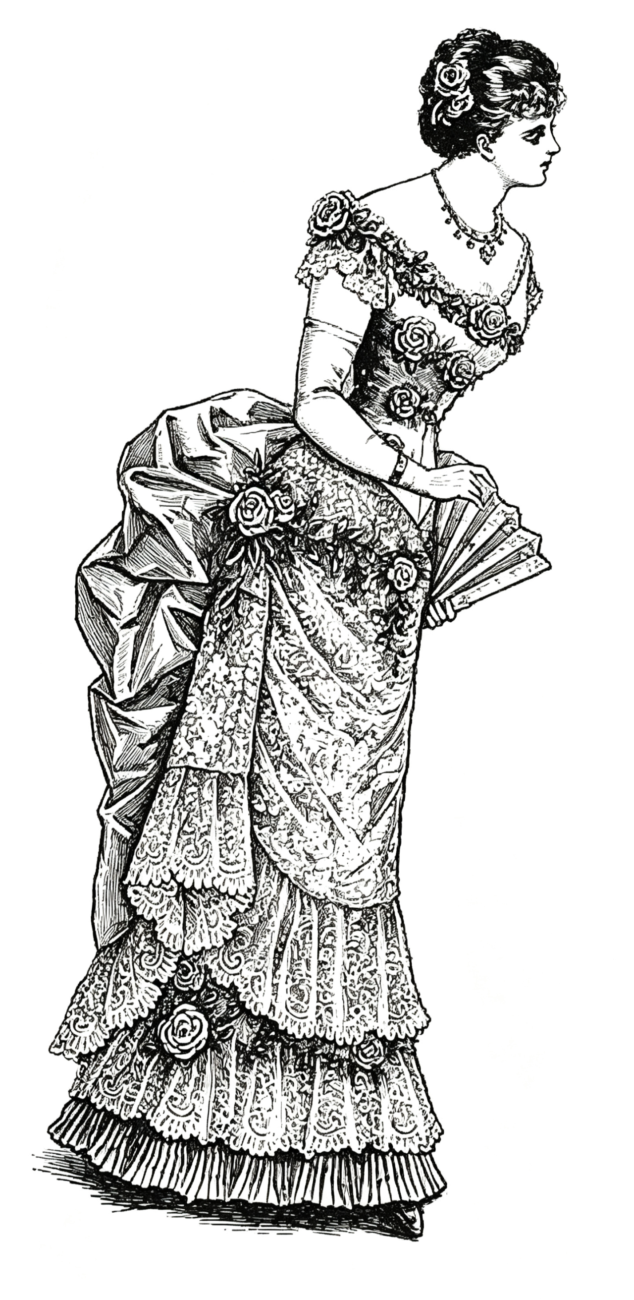 1883 Satin & Lace Evening Dress – Corsage Bodice PDF Pattern