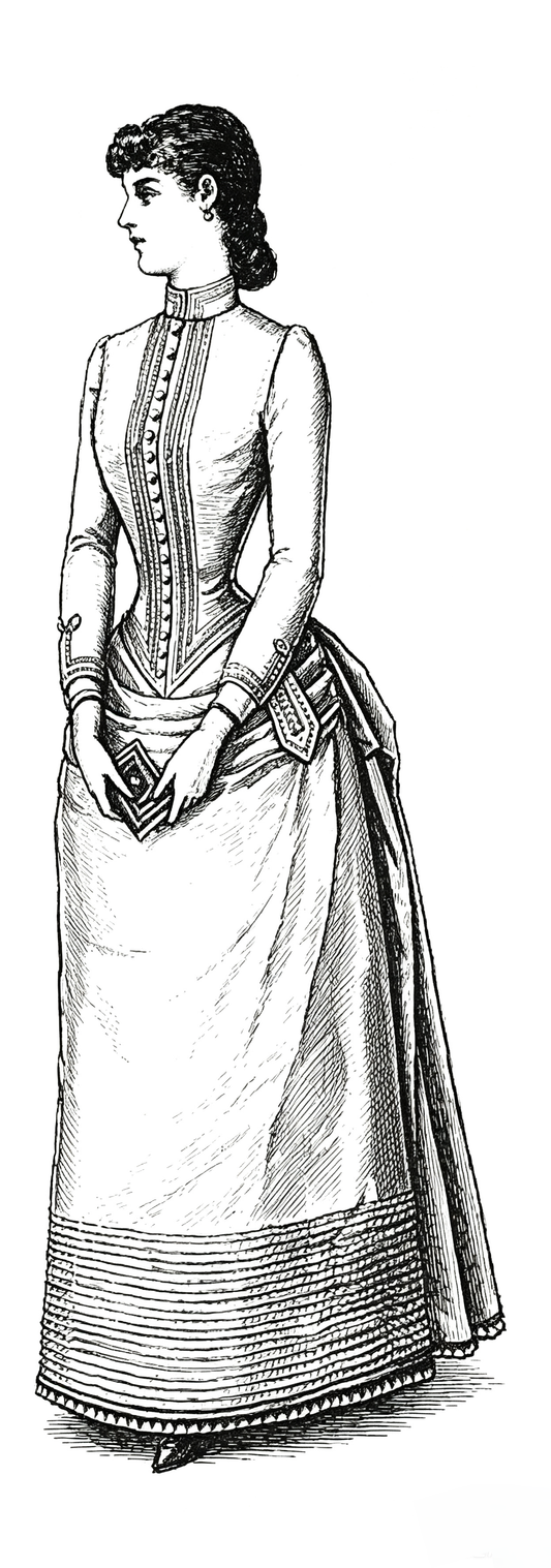 1880s Victorian Bustle Gown PDF Sewing Pattern – Braid-Trimmed Wool Skirt